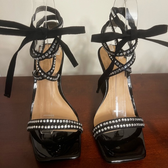 NWOT INC international Concepts Bradki sandals Rhinestone Square Toe Lace up 5.5 - Picture 5 of 10